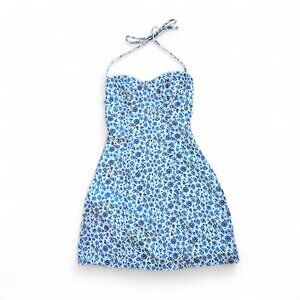 Size 4 Beginning Boutique Mini Dress Sleeveless Sweetheart Floral Blue White
